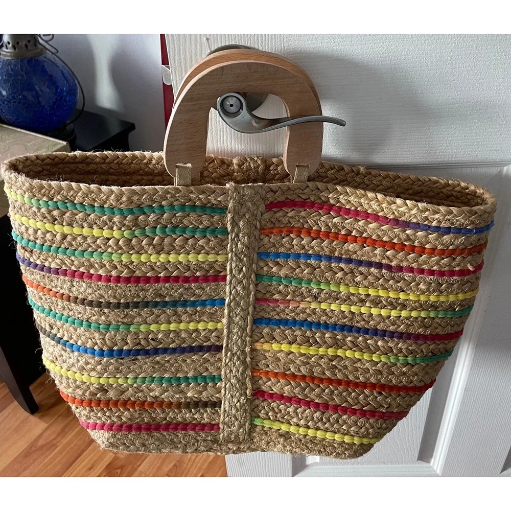 Antik Kraft Tote Purse‎ Women Large Rainbow Boho Beach Hippie Woven Jute